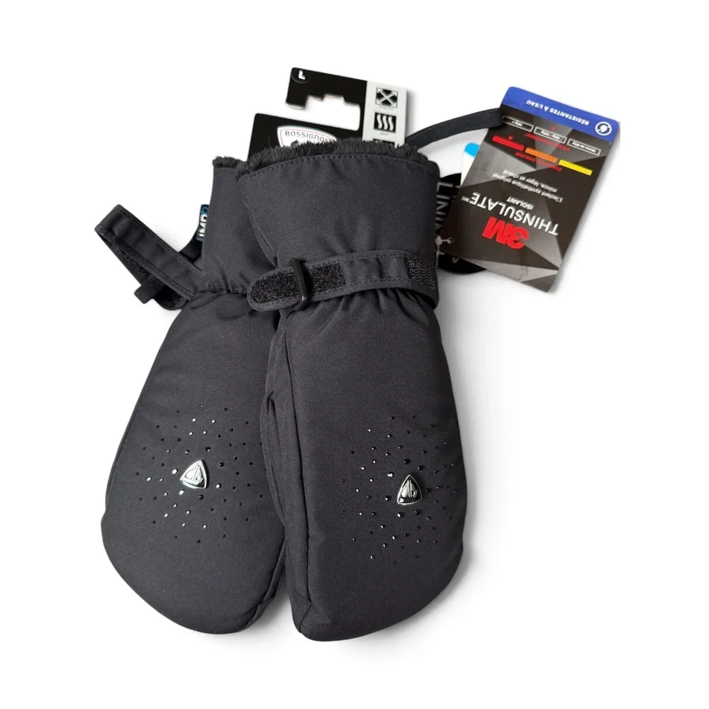 Rossignol Women IMPR Black Ski Snow Mittens 3M Thinsulate Waterproof Rhinestone